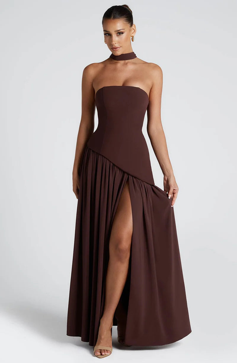 Imani – Strapless Maxi Dress with Asymmetric Waist